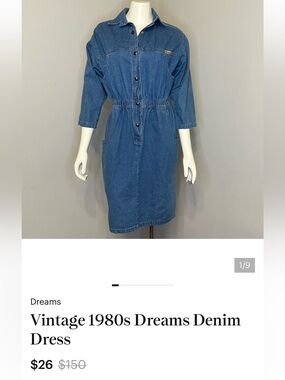 Vintage 1980s Dreams Cotton Denim Dress, Size Medium